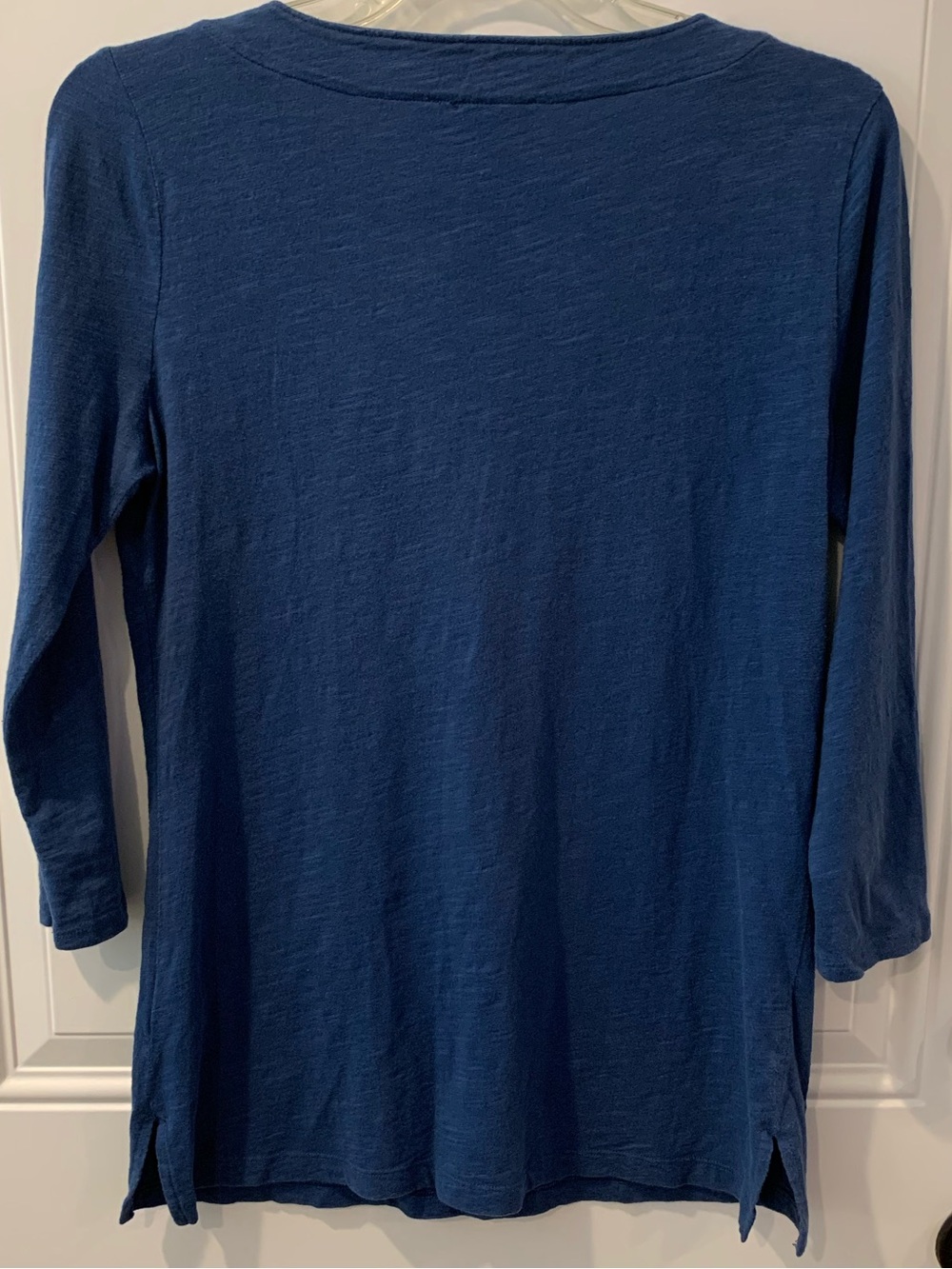 Talbots Blue 3/4 Length Sleeve V-Neck Top with Beaded Trim - Picture 3 of 5